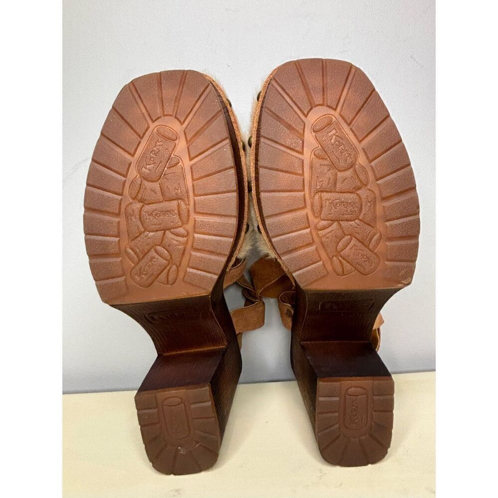 KORKS Women's Wendy Faux Fur Studded Clog Wooden Heels Taupe Rust Brown Sz 7M - Picture 6 of 7